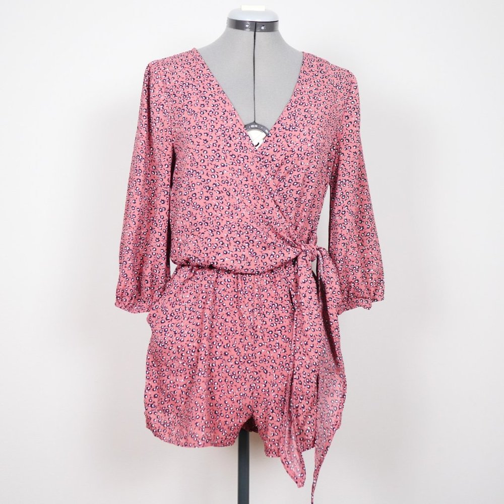 Alya Pink Long Sleeve Romper with Navy Floral Print Size Small